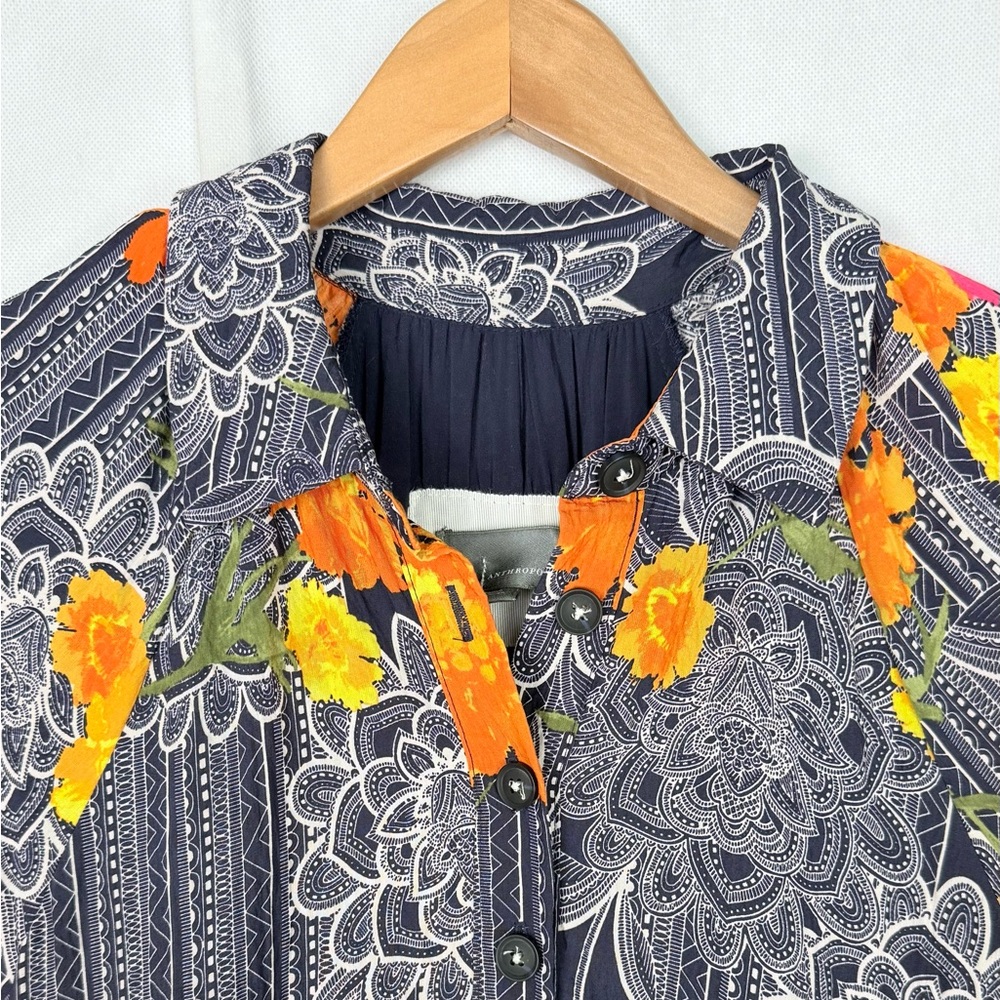 Anthropologie Floral Ruffle Blue Motif Maxi Dress relaxed fit Bohemian A-Line - Picture 2 of 11